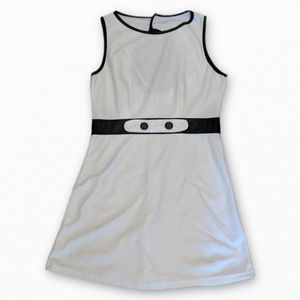 Vintage White Blue Mod Button Detail Mini Summer Sleeveless Dress